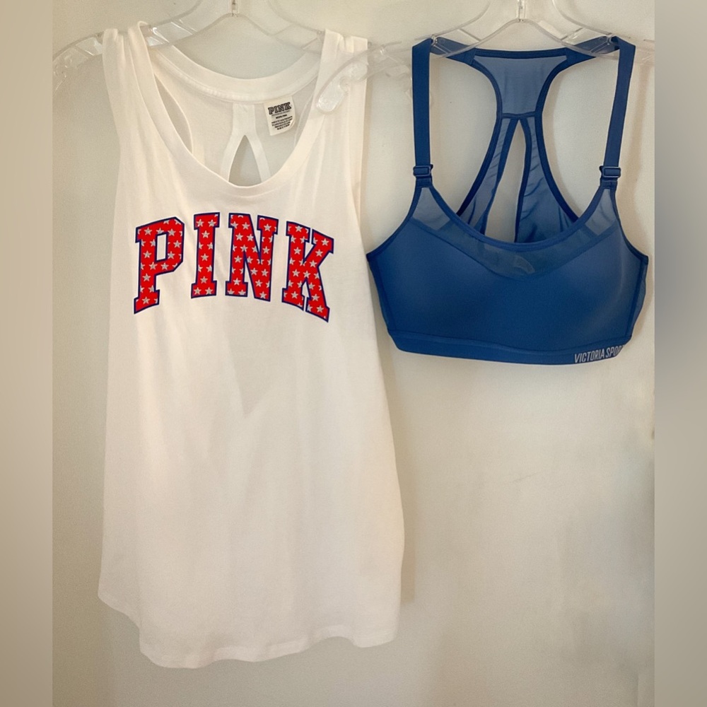 Pink VS Tank Top with Silver Bling Stars & Matching Bra
